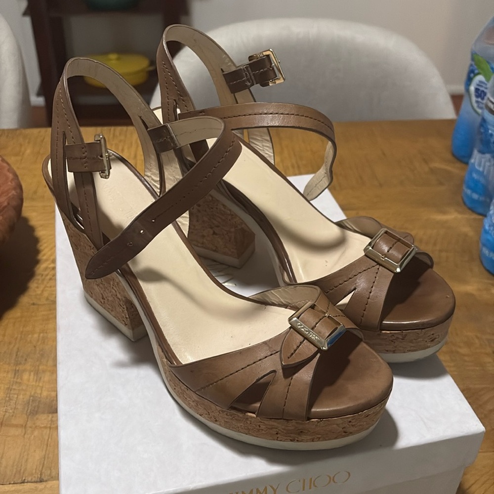 Jimmy Choo Brown Leather Platform Sandals (fit like an 8)